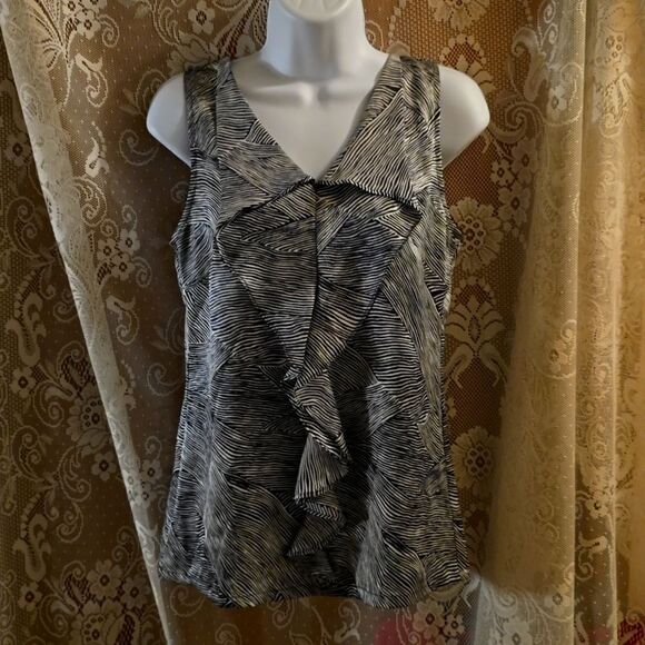 The Limited Women's size XS Black White Stripe Ruffle front pullover Blouse top - Picture 1 of 9